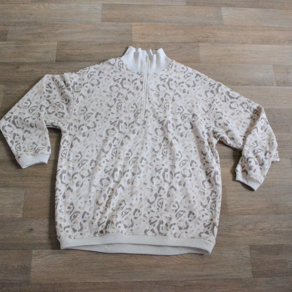 NWT Aerie Quarter Zip Leopard Neutral Pullover Sweatshirt Size Extra Small